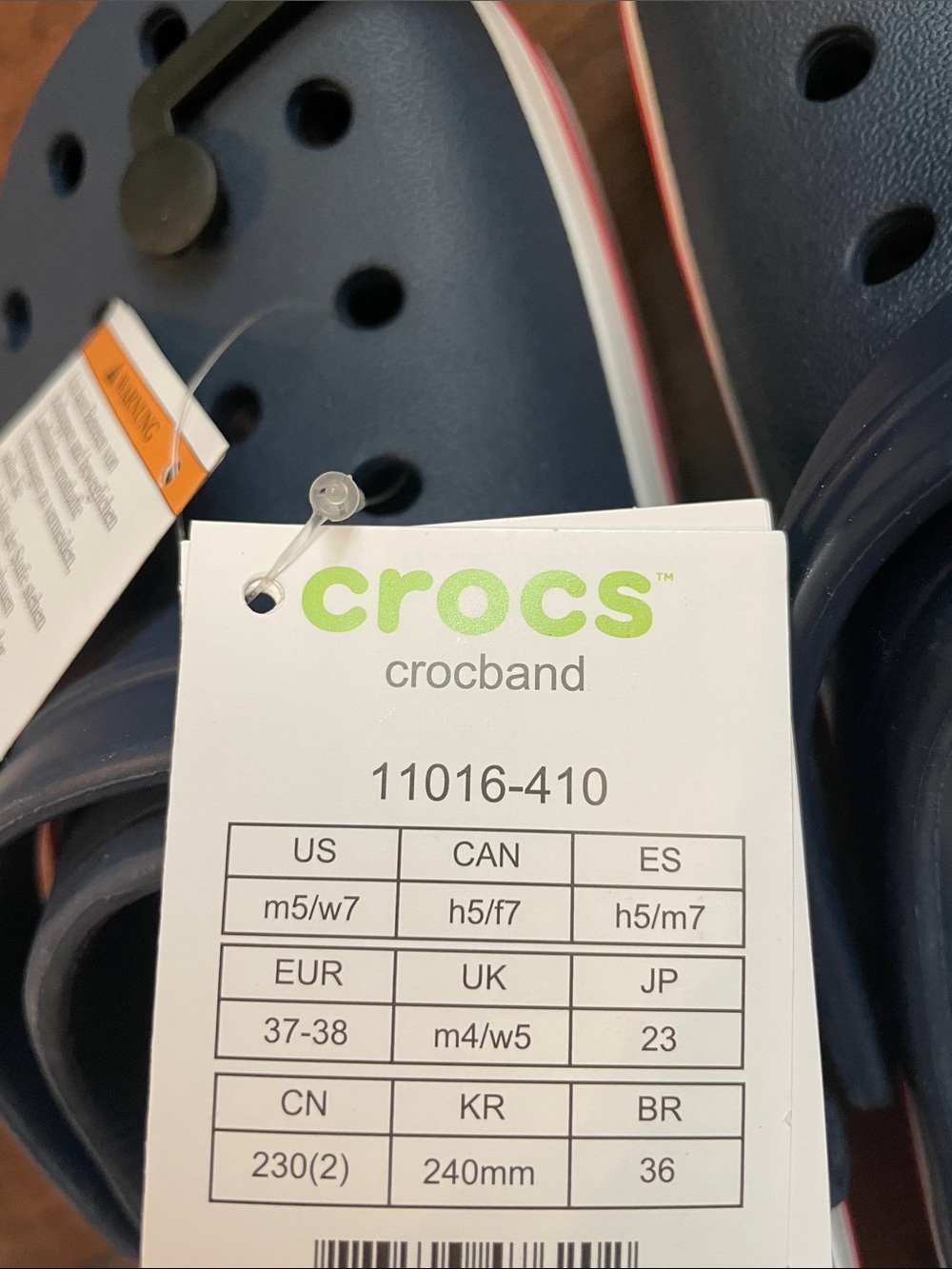 CROCS Unisex Crocband Clog - Navy with Red & White Stripes - Picture 6 of 7